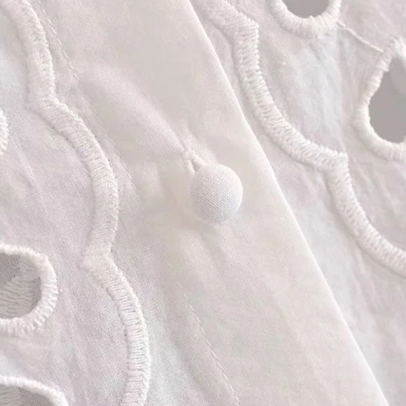 Boho White Eyelet Button Down Cropped Shirt - Picture 6 of 6